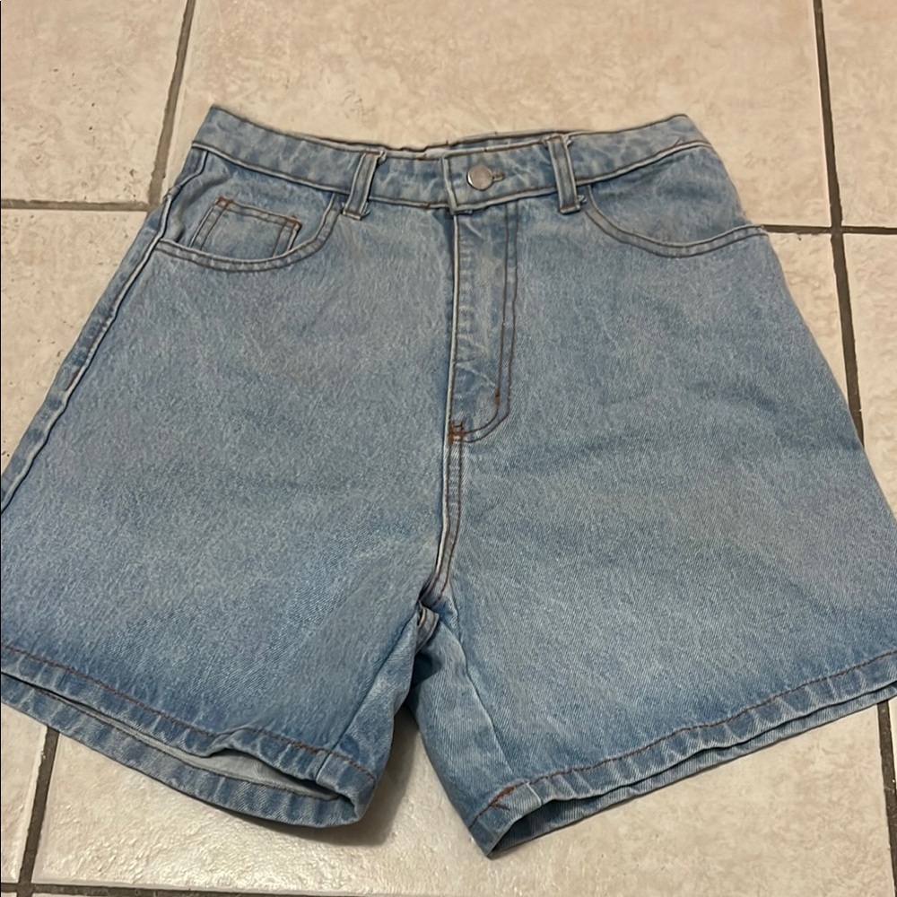 Blue High Waist Relaxed Fit Shorts